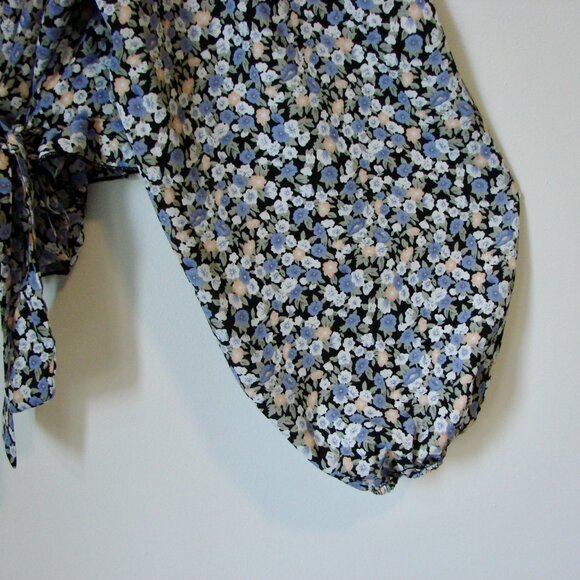 Floral Tie Front Wrap Blouse SHEIN Curve Lavender Purple Pink Black Plus 4XL 4X - Picture 7 of 12